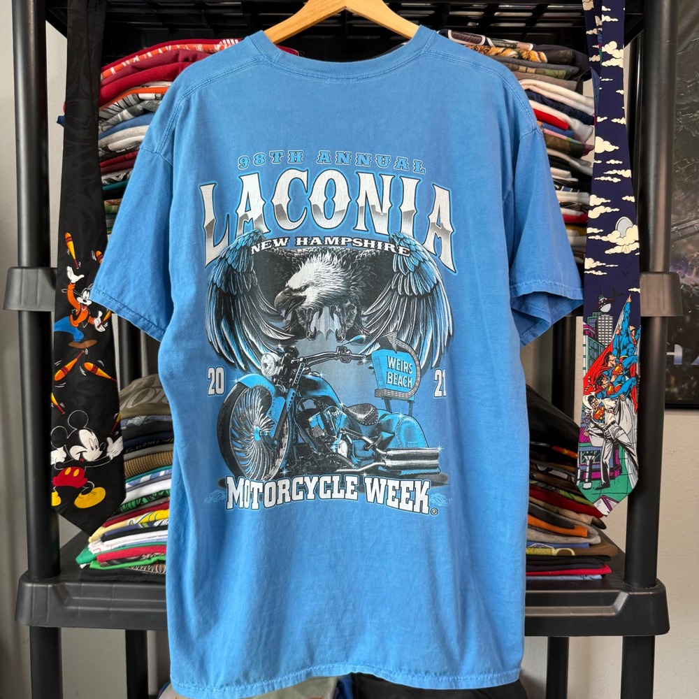 Modern Blue Laconia Motorcycle Week 98th Annual Eagle Graphic Tee XL